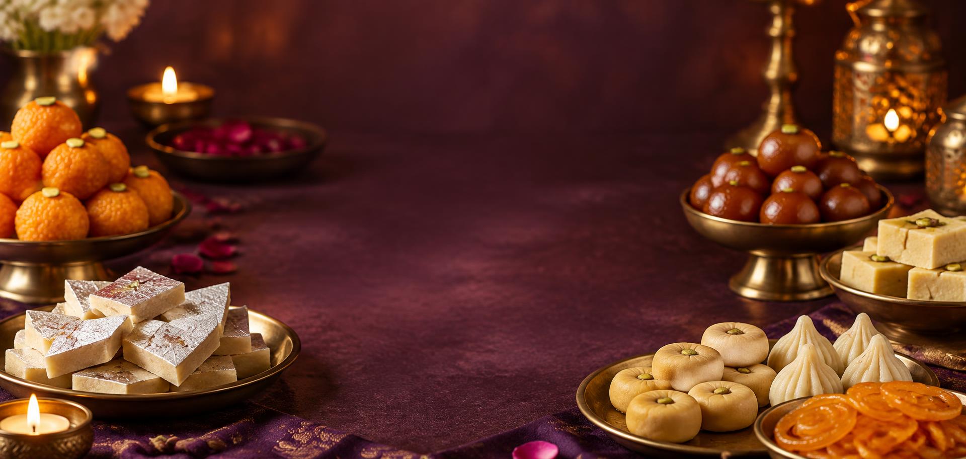 An elegant festive spread of Indian food and sweets